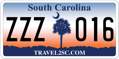 SC license plate ZZZ016