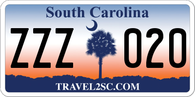 SC license plate ZZZ020