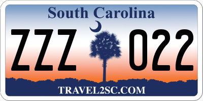 SC license plate ZZZ022