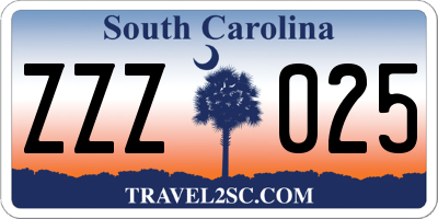 SC license plate ZZZ025