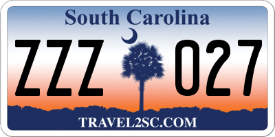 SC license plate ZZZ027