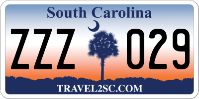SC license plate ZZZ029