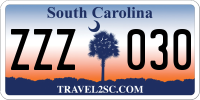 SC license plate ZZZ030