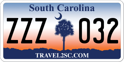 SC license plate ZZZ032