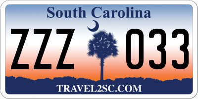 SC license plate ZZZ033