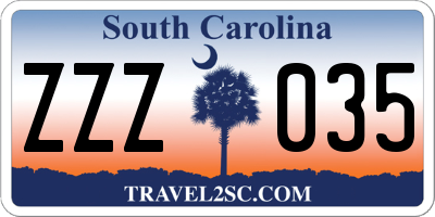 SC license plate ZZZ035