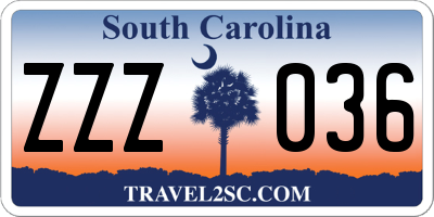 SC license plate ZZZ036