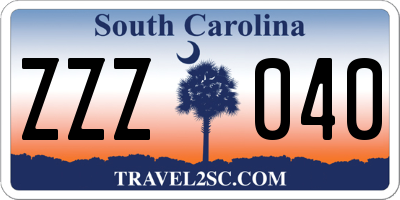 SC license plate ZZZ040