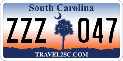 SC license plate ZZZ047