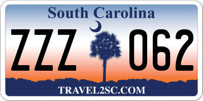 SC license plate ZZZ062