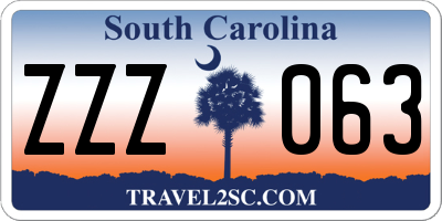SC license plate ZZZ063