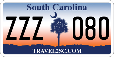 SC license plate ZZZ080