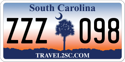 SC license plate ZZZ098