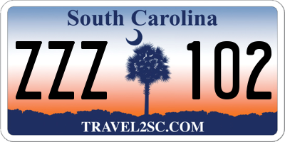 SC license plate ZZZ102