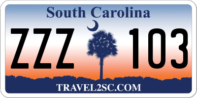 SC license plate ZZZ103