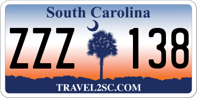SC license plate ZZZ138