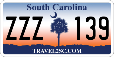 SC license plate ZZZ139