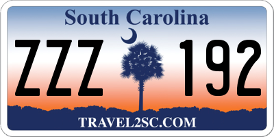 SC license plate ZZZ192