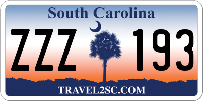 SC license plate ZZZ193