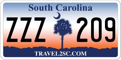 SC license plate ZZZ209