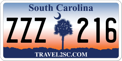 SC license plate ZZZ216
