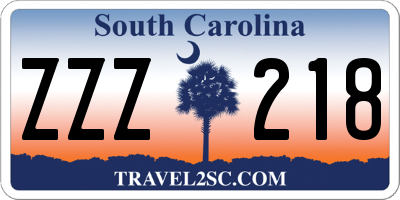 SC license plate ZZZ218