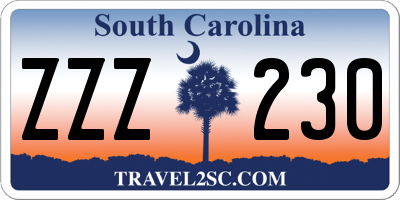 SC license plate ZZZ230