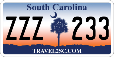 SC license plate ZZZ233