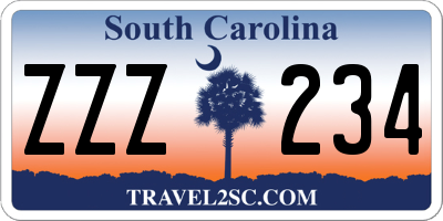 SC license plate ZZZ234