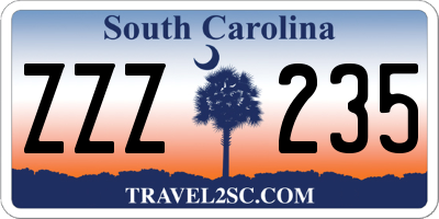 SC license plate ZZZ235