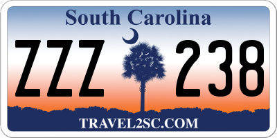 SC license plate ZZZ238