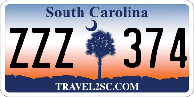 SC license plate ZZZ374
