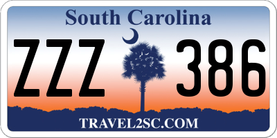 SC license plate ZZZ386