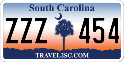 SC license plate ZZZ454