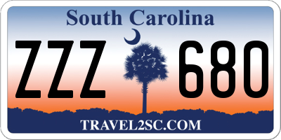 SC license plate ZZZ680