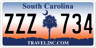 SC license plate ZZZ734