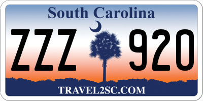 SC license plate ZZZ920