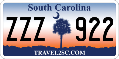 SC license plate ZZZ922