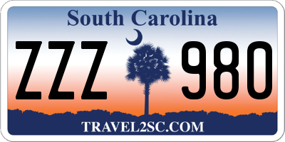 SC license plate ZZZ980