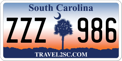 SC license plate ZZZ986