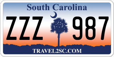 SC license plate ZZZ987