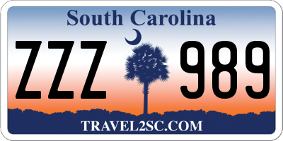 SC license plate ZZZ989