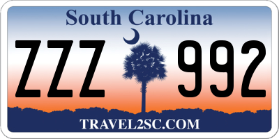 SC license plate ZZZ992