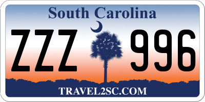 SC license plate ZZZ996