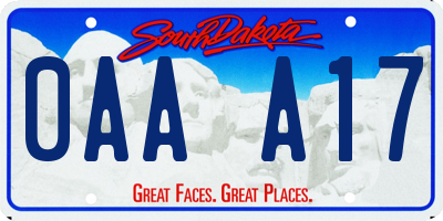 SD license plate 0AAA17