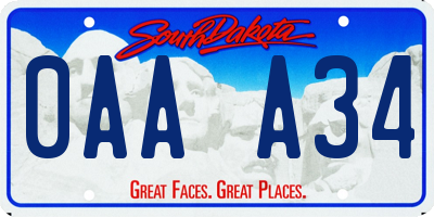 SD license plate 0AAA34