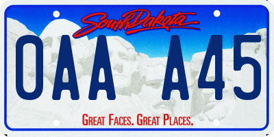 SD license plate 0AAA45