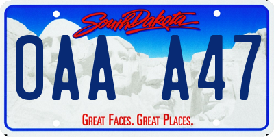 SD license plate 0AAA47