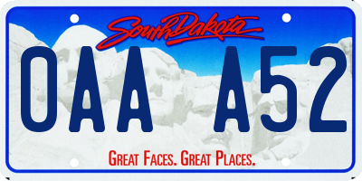 SD license plate 0AAA52