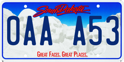 SD license plate 0AAA53